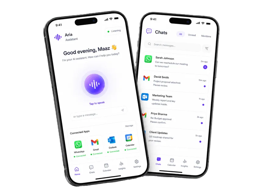 Aria Assistant home and chats on two phones